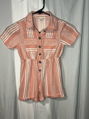 Girls 6 - Jessica Simpson Striped Button-Front Peach & White linen Romper